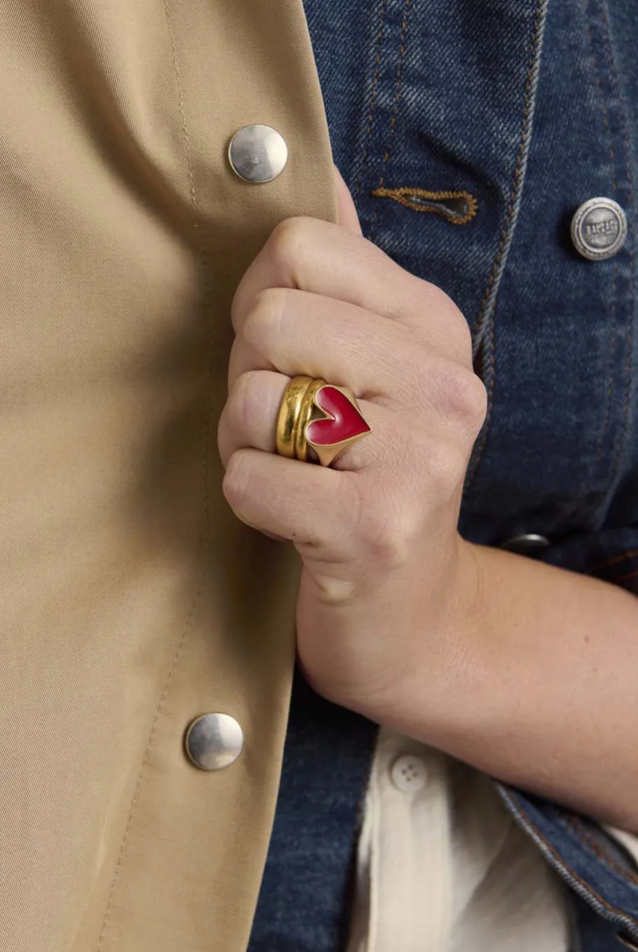 Bijoux|Balzac Bague Faustine Dore Coeur Rouge