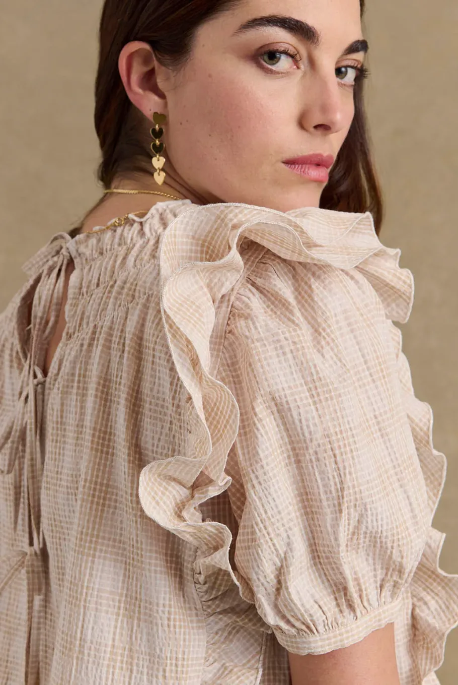 Chemises Et Blouses|Balzac Blouse Amia Carreaux Beige Et Blanc