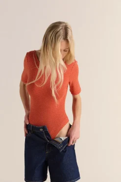 Tee-Shirts Et Bodies|Balzac Body Heureuse Rayures Rouge Et Orange