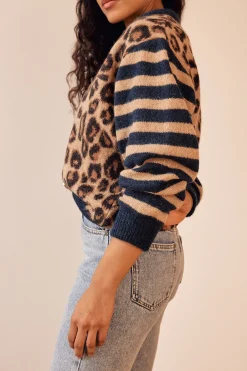 Pulls Et Cardigans|Balzac Cardigan Idole Rayures Bleu Et Leopard