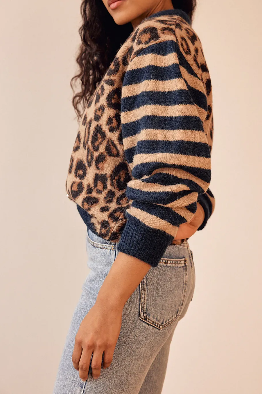 Pulls Et Cardigans|Balzac Cardigan Idole Rayures Bleu Et Leopard