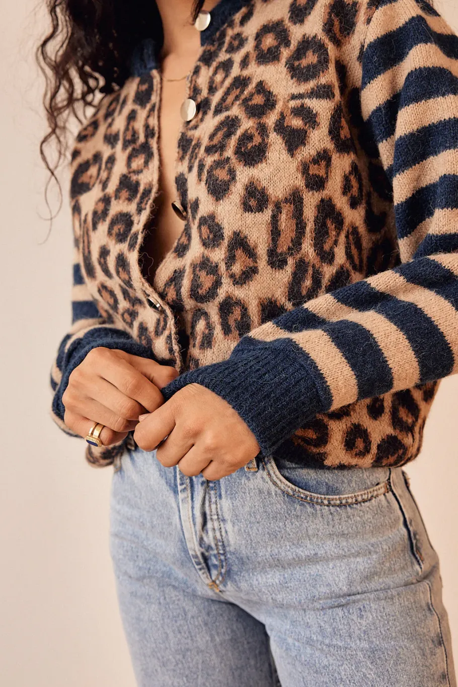 Pulls Et Cardigans|Balzac Cardigan Idole Rayures Bleu Et Leopard