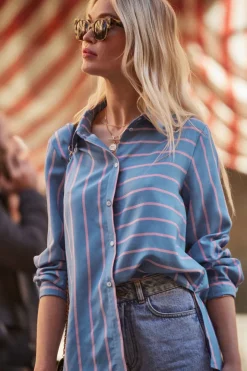 Chemises Et Blouses|Balzac Chemise Liseron Rayures Bleu Et Rose