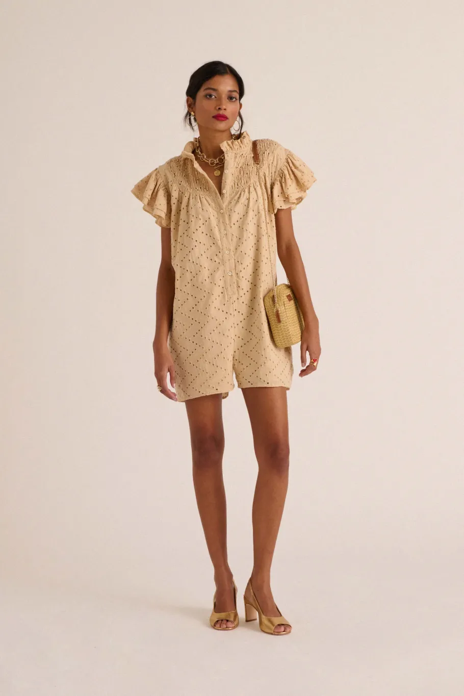 Combinaisons|Balzac Combishort Jade Broderie Anglaise Beige