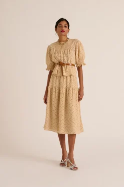 Jupes Et Shorts|Balzac Jupe Gaby Broderie Anglaise Beige