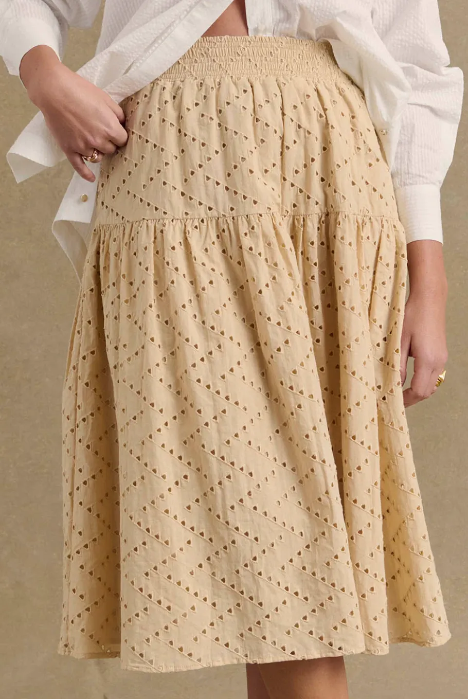 Jupes Et Shorts|Balzac Jupe Gaby Broderie Anglaise Beige