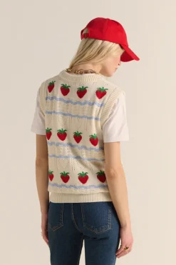 Pulls Et Cardigans|Balzac Pull Priska Ecru Et Fraises Rouges