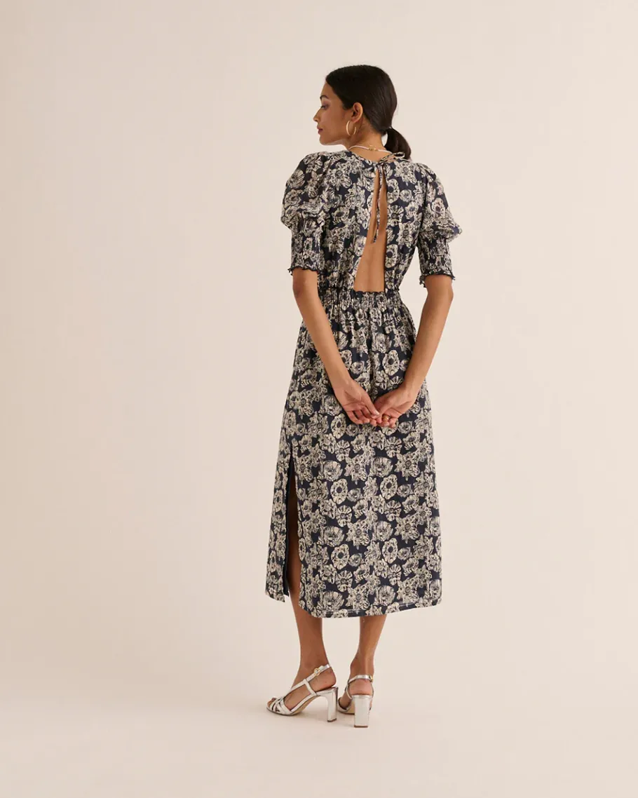Robes|Balzac Robe Celesta Imprime Flower Party Rayures Marine Et Ecru