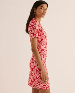 Robes|Balzac Robe Floreal Imprime Flower Party Rouge Et Ecru