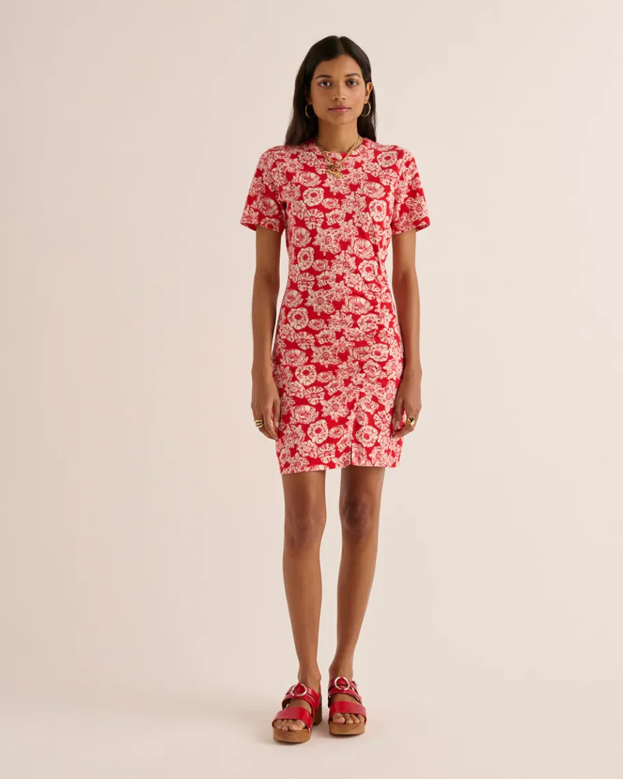 Robes|Balzac Robe Floreal Imprime Flower Party Rouge Et Ecru