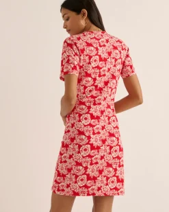 Robes|Balzac Robe Floreal Imprime Flower Party Rouge Et Ecru