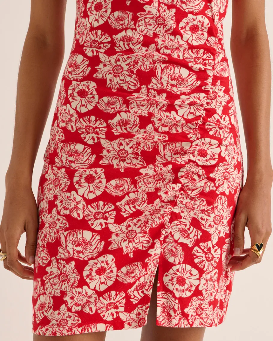 Robes|Balzac Robe Floreal Imprime Flower Party Rouge Et Ecru