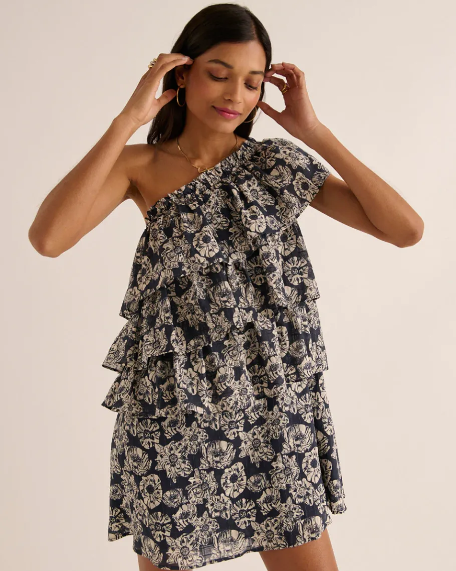 Robes|Balzac Robe Nouba Imprime Flower Party Marine Et Ecru
