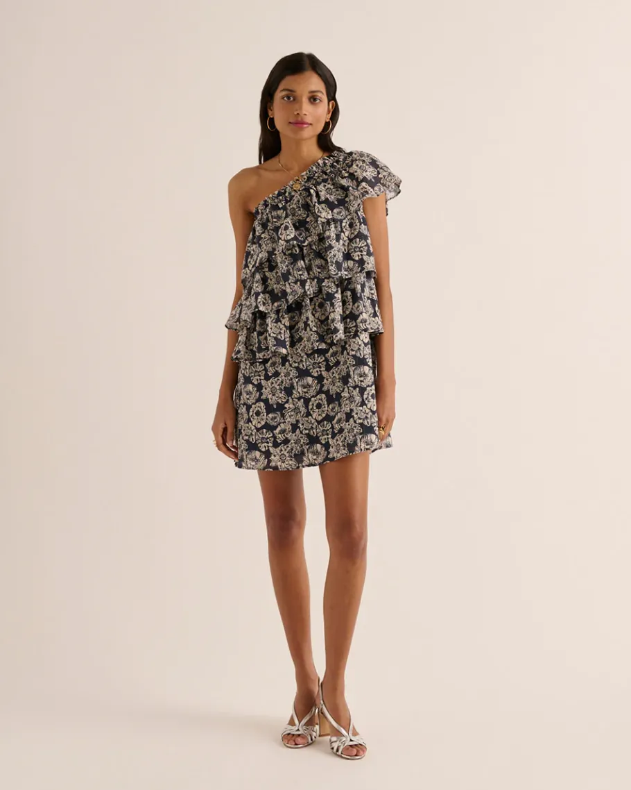 Robes|Balzac Robe Nouba Imprime Flower Party Marine Et Ecru