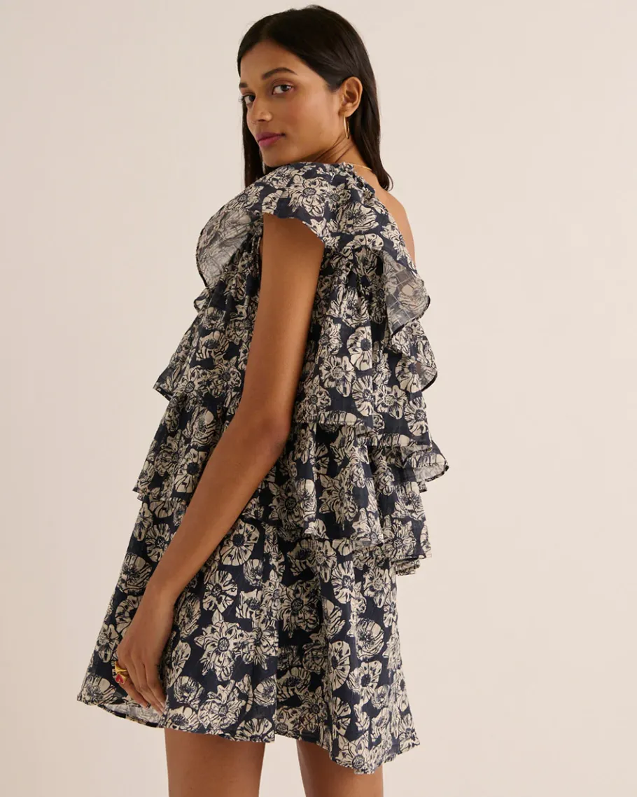 Robes|Balzac Robe Nouba Imprime Flower Party Marine Et Ecru