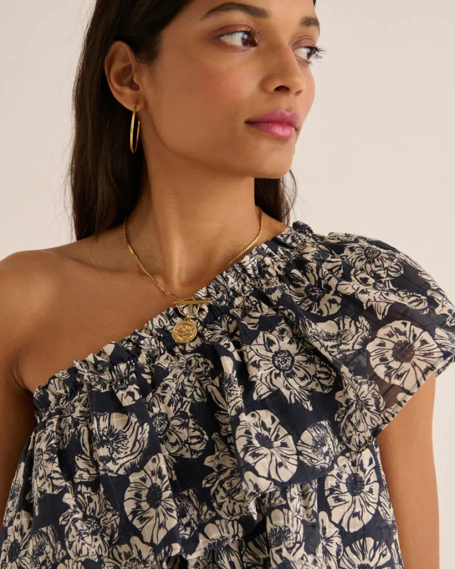 Robes|Balzac Robe Nouba Imprime Flower Party Marine Et Ecru