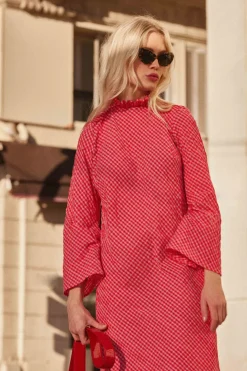 Robes|Balzac Robe Pepite Vichy Rose Et Rouge