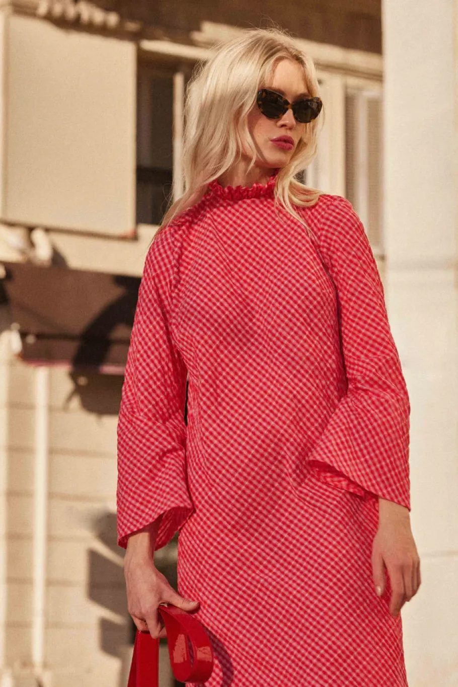 Robes|Balzac Robe Pepite Vichy Rose Et Rouge