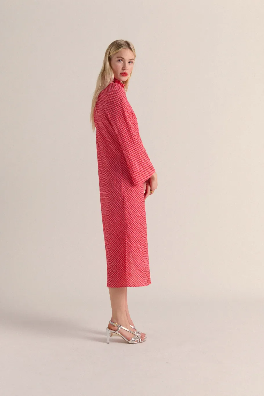 Robes|Balzac Robe Pepite Vichy Rose Et Rouge