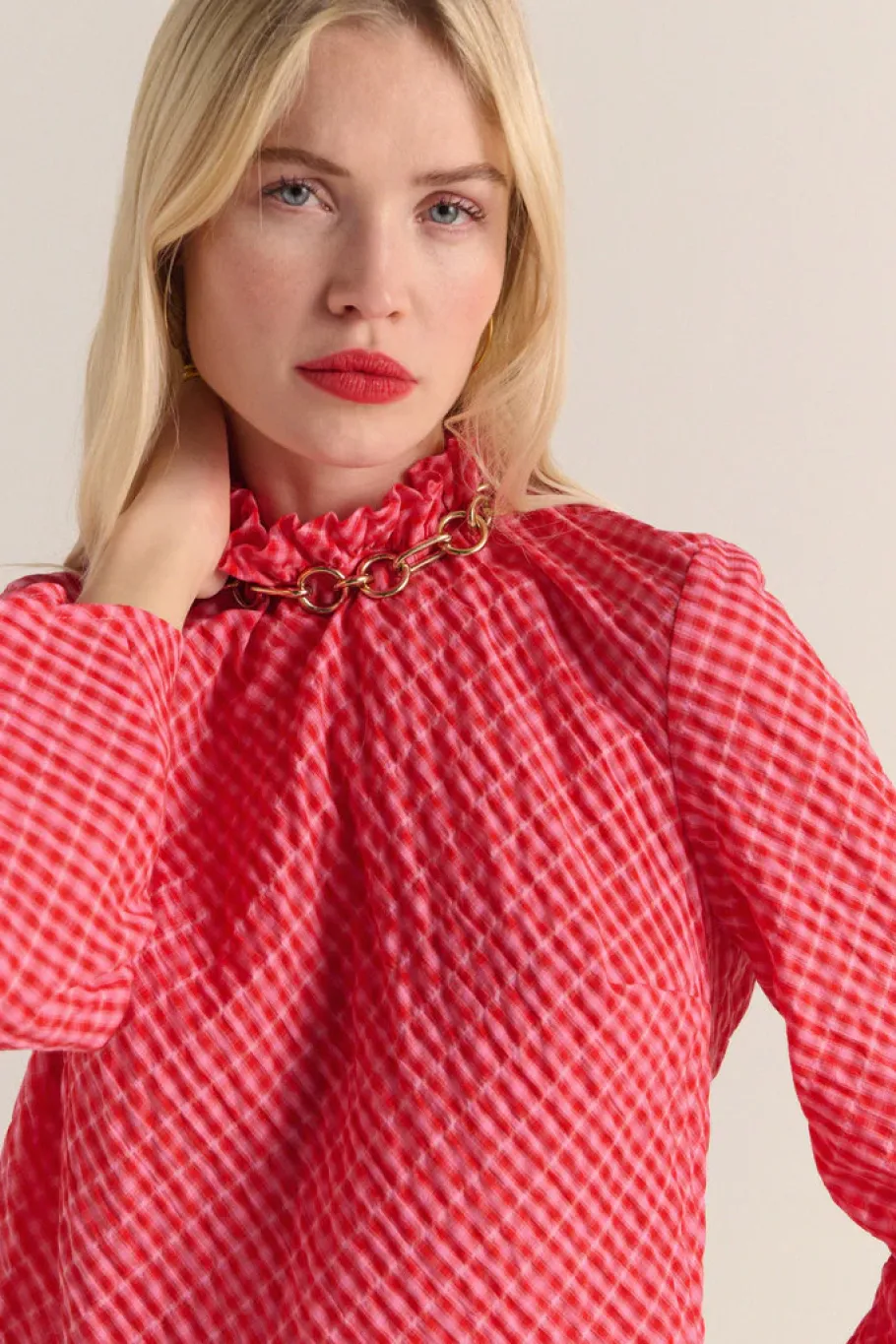 Robes|Balzac Robe Pepite Vichy Rose Et Rouge