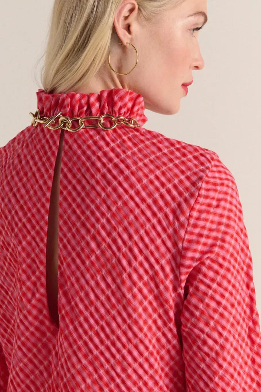 Robes|Balzac Robe Pepite Vichy Rose Et Rouge