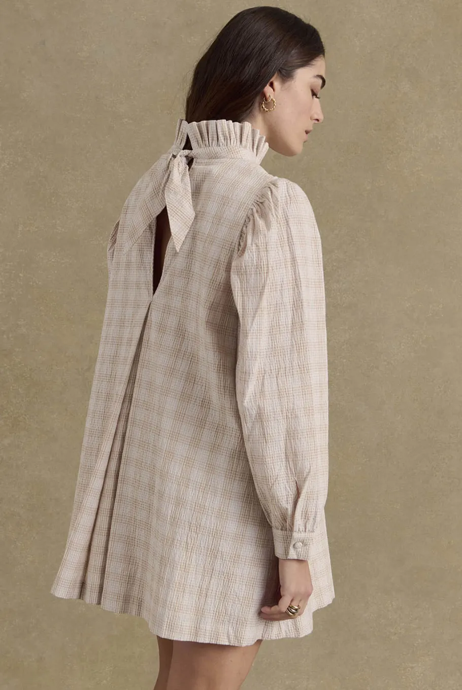 Robes|Balzac Robe Saga Carreaux Beige Et Blanc