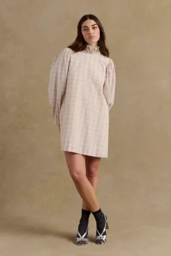 Robes|Balzac Robe Saga Carreaux Beige Et Blanc