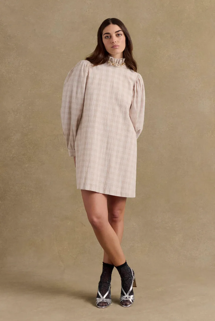 Robes|Balzac Robe Saga Carreaux Beige Et Blanc