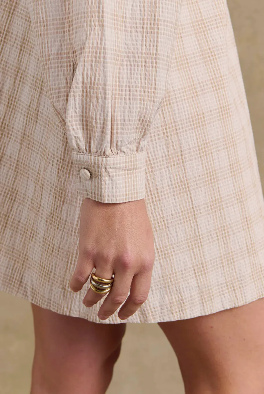 Robes|Balzac Robe Saga Carreaux Beige Et Blanc
