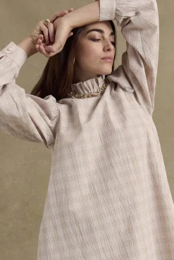 Robes|Balzac Robe Saga Carreaux Beige Et Blanc