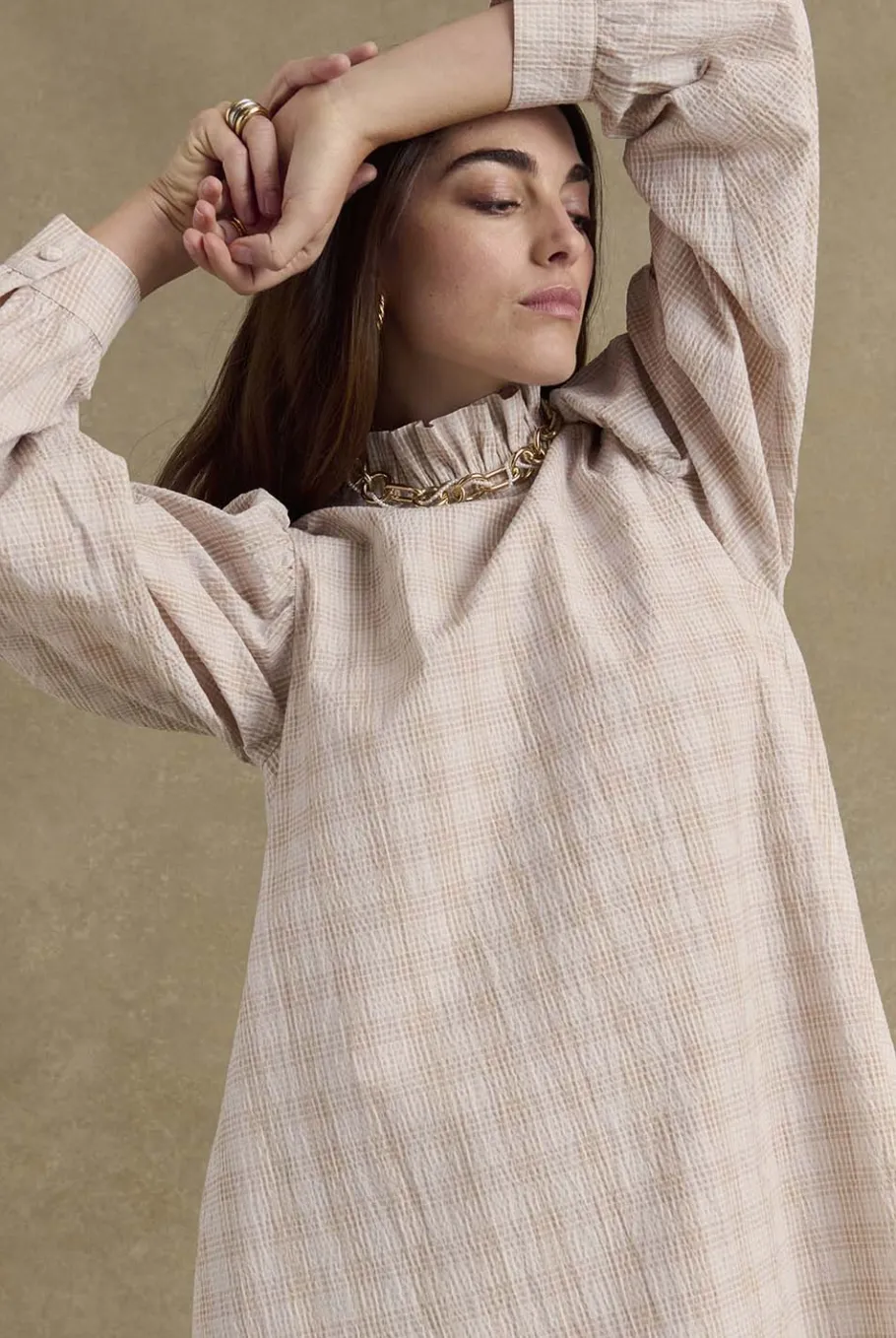 Robes|Balzac Robe Saga Carreaux Beige Et Blanc