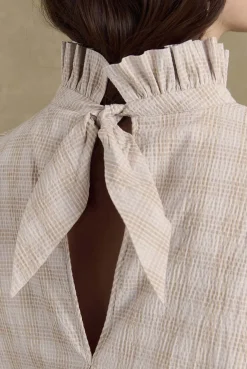 Robes|Balzac Robe Saga Carreaux Beige Et Blanc