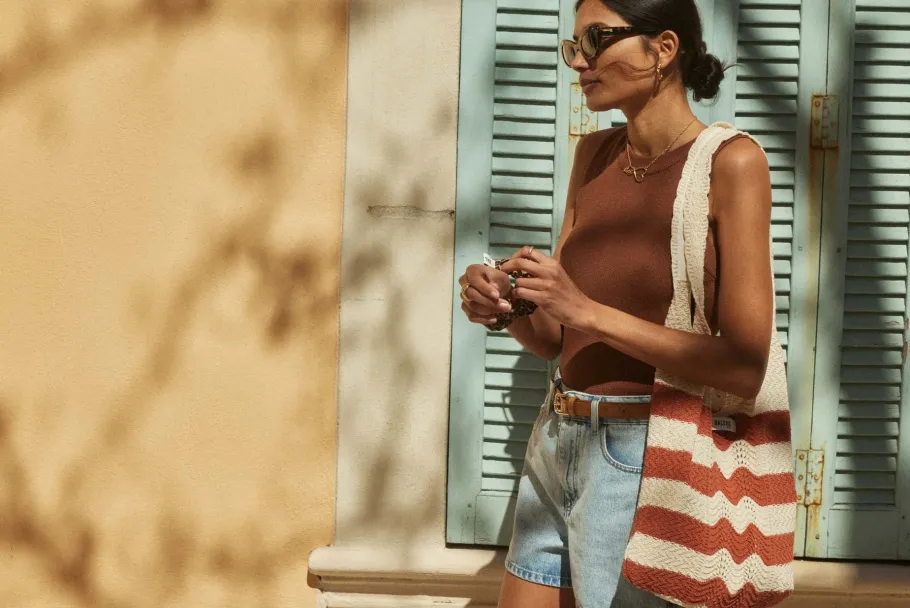 Pochettes Et Cabas|Balzac Sac Playa Raye Ecru Et Brique