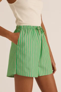 Jupes Et Shorts|Balzac Short Lino Rayures Vert Et Orange