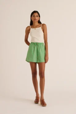 Jupes Et Shorts|Balzac Short Lino Rayures Vert Et Orange