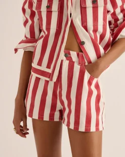 Jupes Et Shorts|Balzac Short Triomphe Rayures Rouge Et Blanc