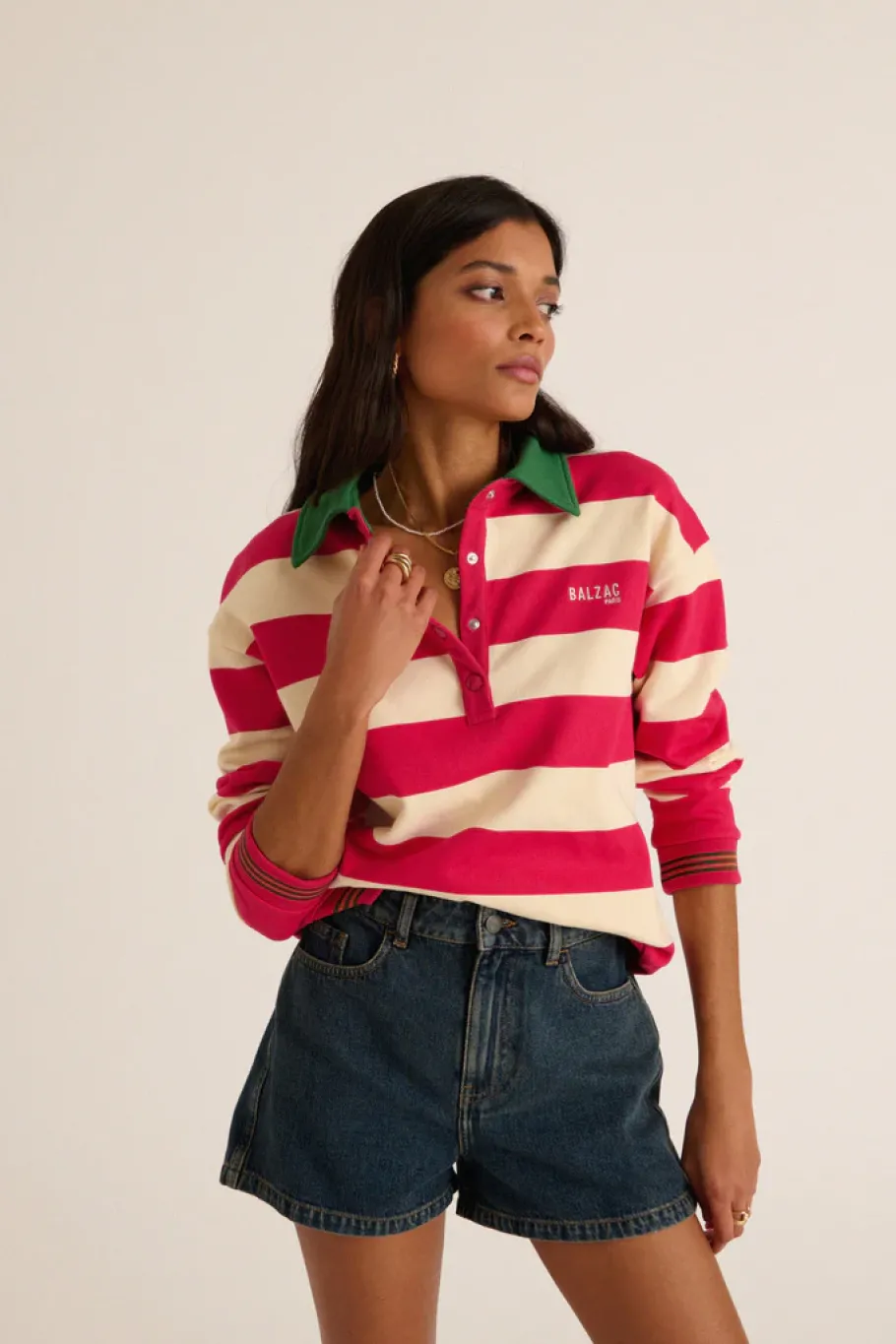 Sweatshirts|Balzac Sweat-Shirt Alvar Rayures Rose Et Vert
